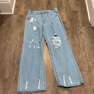 SHEIN Light Blue Distressed Flare Jeans